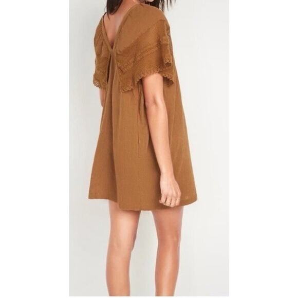OLD NAVY Flutter-Sleeve 100% Cotton Mini Swing Crochet Dress Plus Size 2X Mocha - Picture 6 of 14